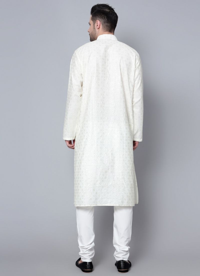 Buy Men's Cream Chikankari Kurta Pajama Set