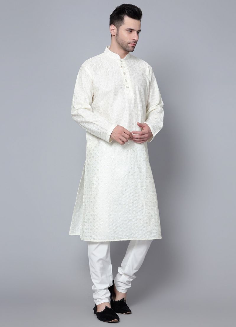 Buy Men's Cream Chikankari Kurta Pajama Set