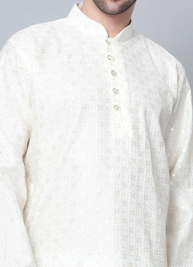 Buy Men's Cream Chikankari Kurta Pajama Set