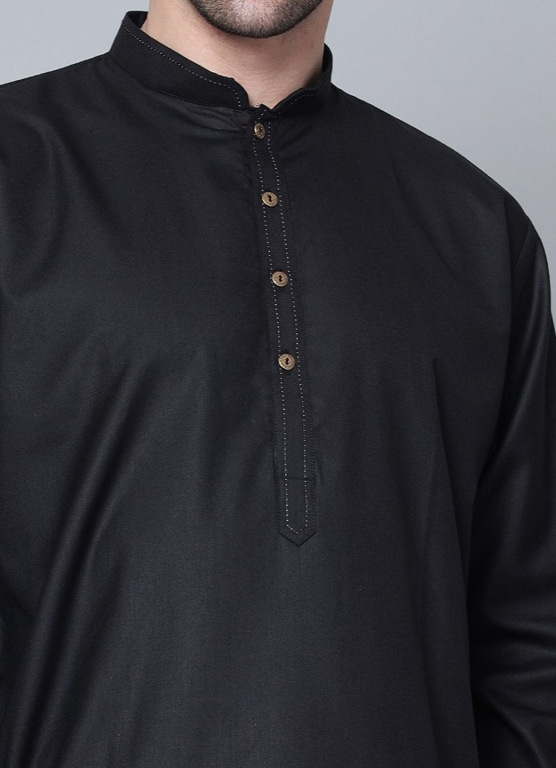 Buy Men's Plain Black Button Down Kurta Salwar Set