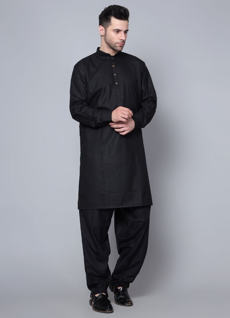 Buy Men's Plain Black Button Down Kurta Salwar Set