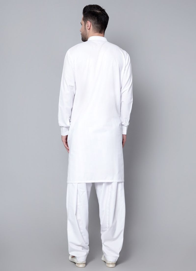 Buy Men's Plain White Button Down Kurta Salwar Set