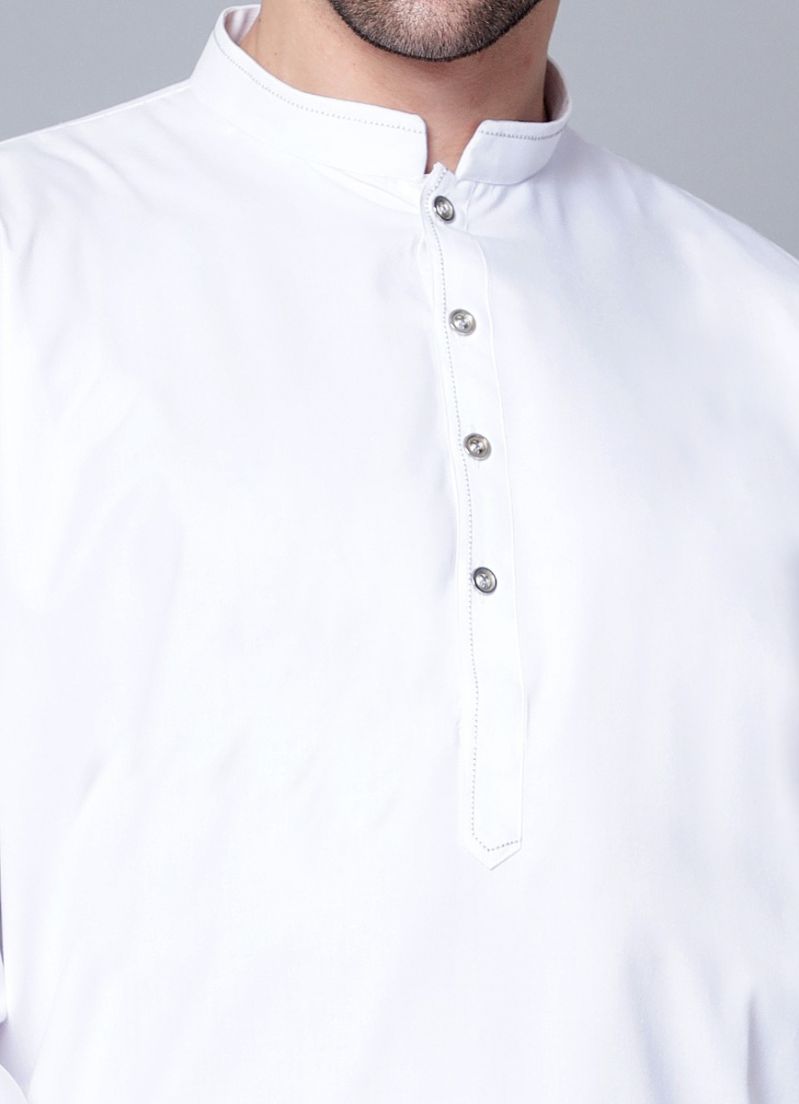 Buy Men's Plain White Button Down Kurta Salwar Set