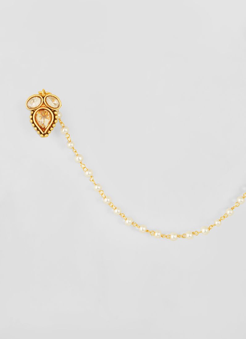 Buy Nickle Free Gold Single Pearl Chain Nose Ring