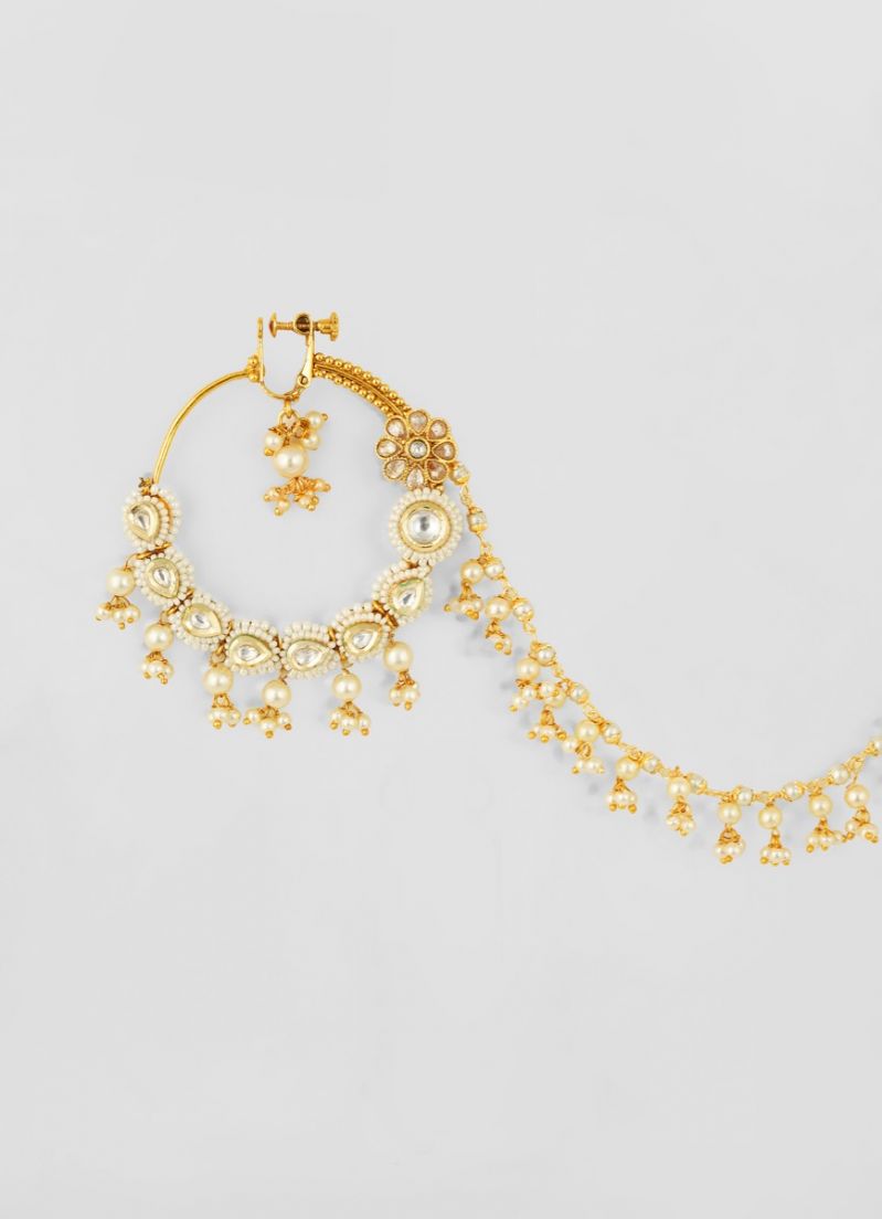 Buy Nickle Free Large Ring Nath With Kundan Pearl Gold Nose Ring