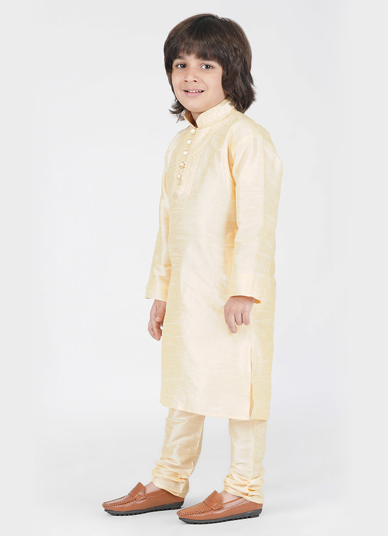Buy Cream Silk Kurta With Churidaar