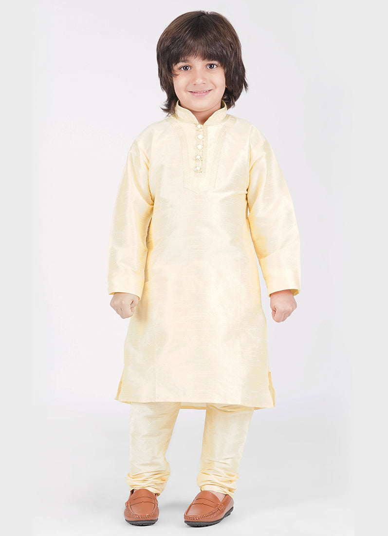 Buy Cream Silk Kurta With Churidaar