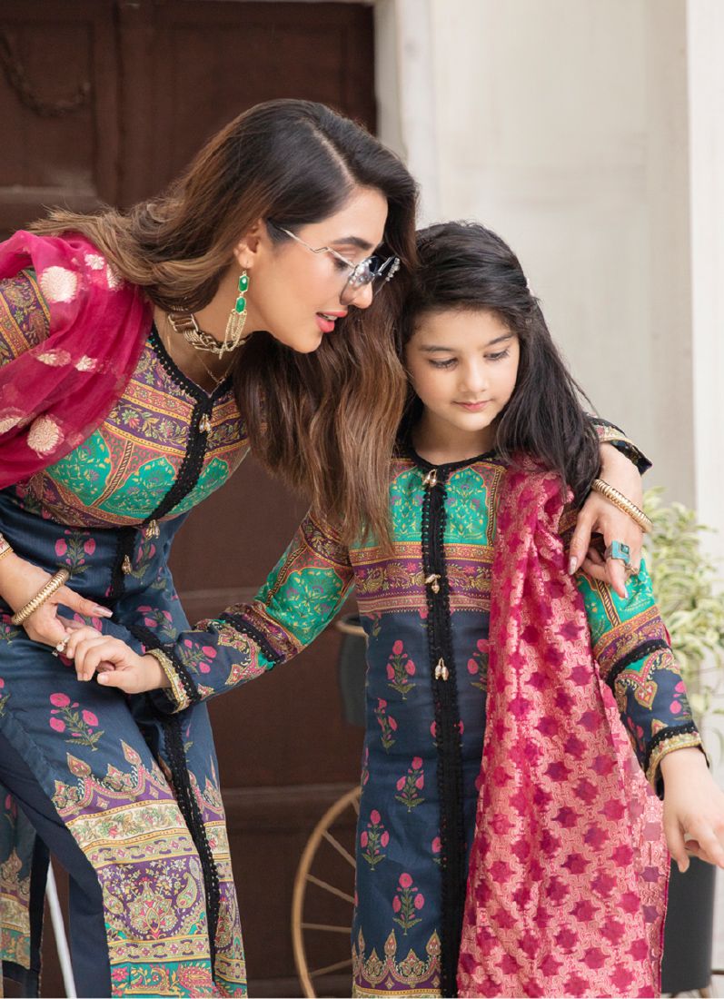 Kid's Multi Color Airjet Lawn Jacquard Dupatta Suit Set