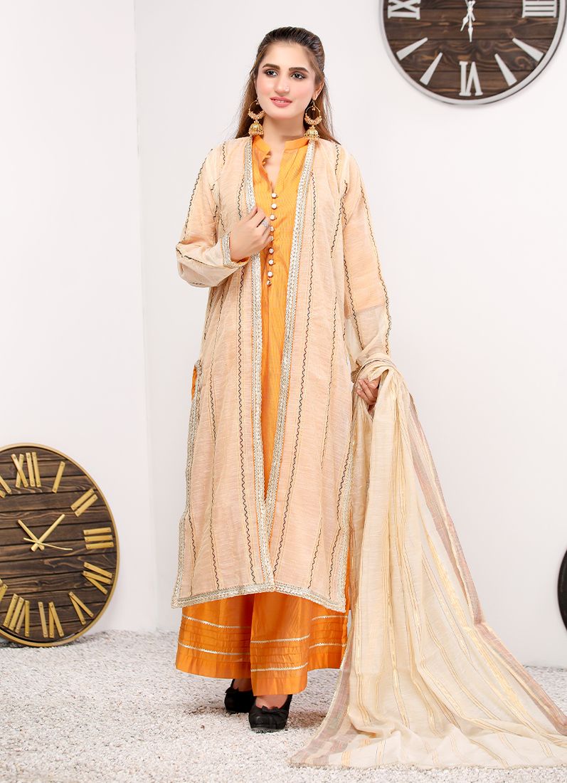 Buy Orange Khadi Cotton Jacket Ladies Suit
