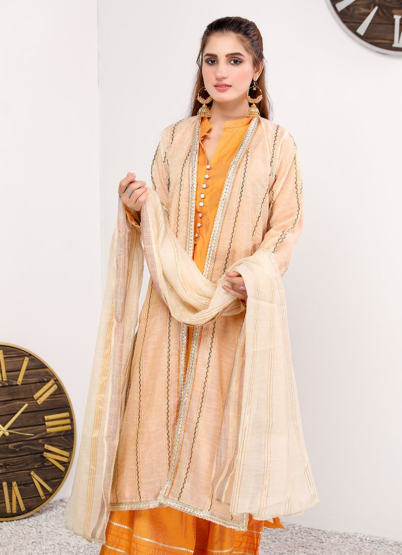Buy Orange Khadi Cotton Jacket Ladies Suit