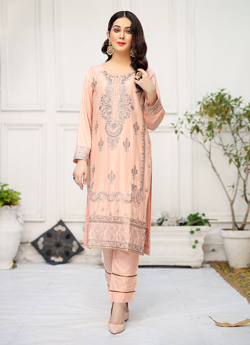 Buy Peach Linen Embroidered Co-ord Set