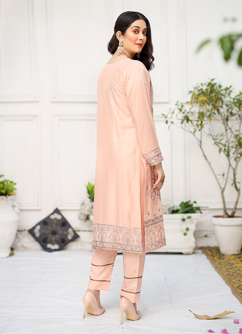 Buy Peach Linen Embroidered Co-ord Set