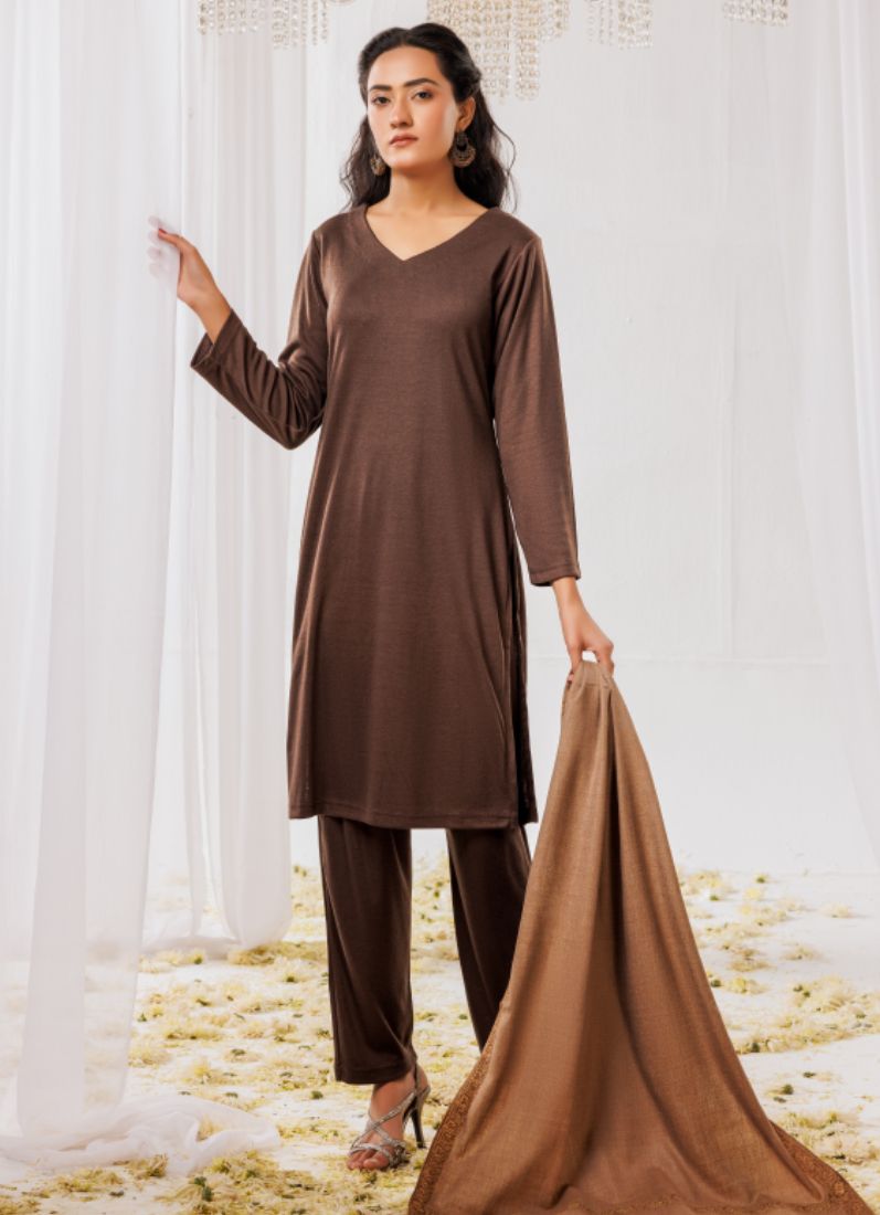 Buy Chocolate Woollen Knitwear Suits with Dupatta