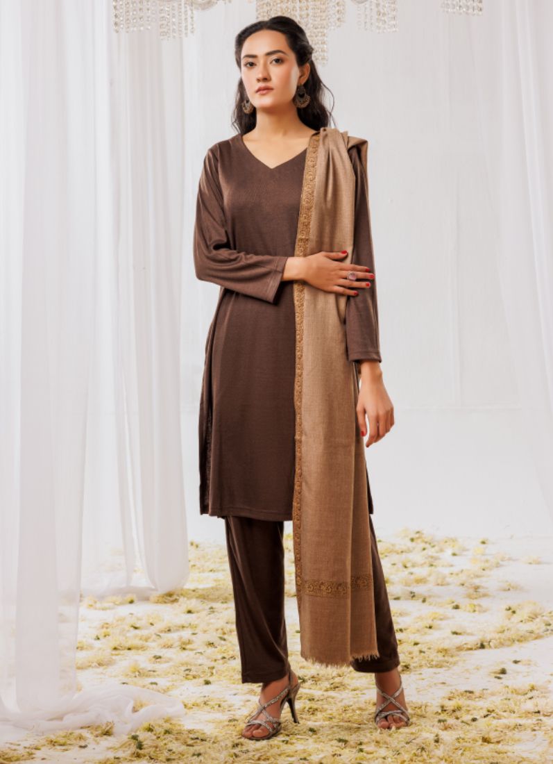 Buy Chocolate Woollen Knitwear Suits with Dupatta