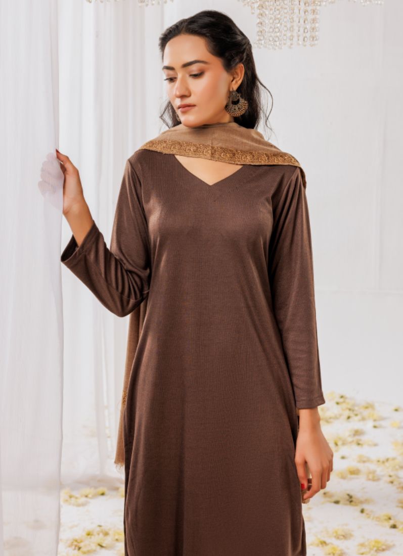 Buy Chocolate Woollen Knitwear Suits with Dupatta