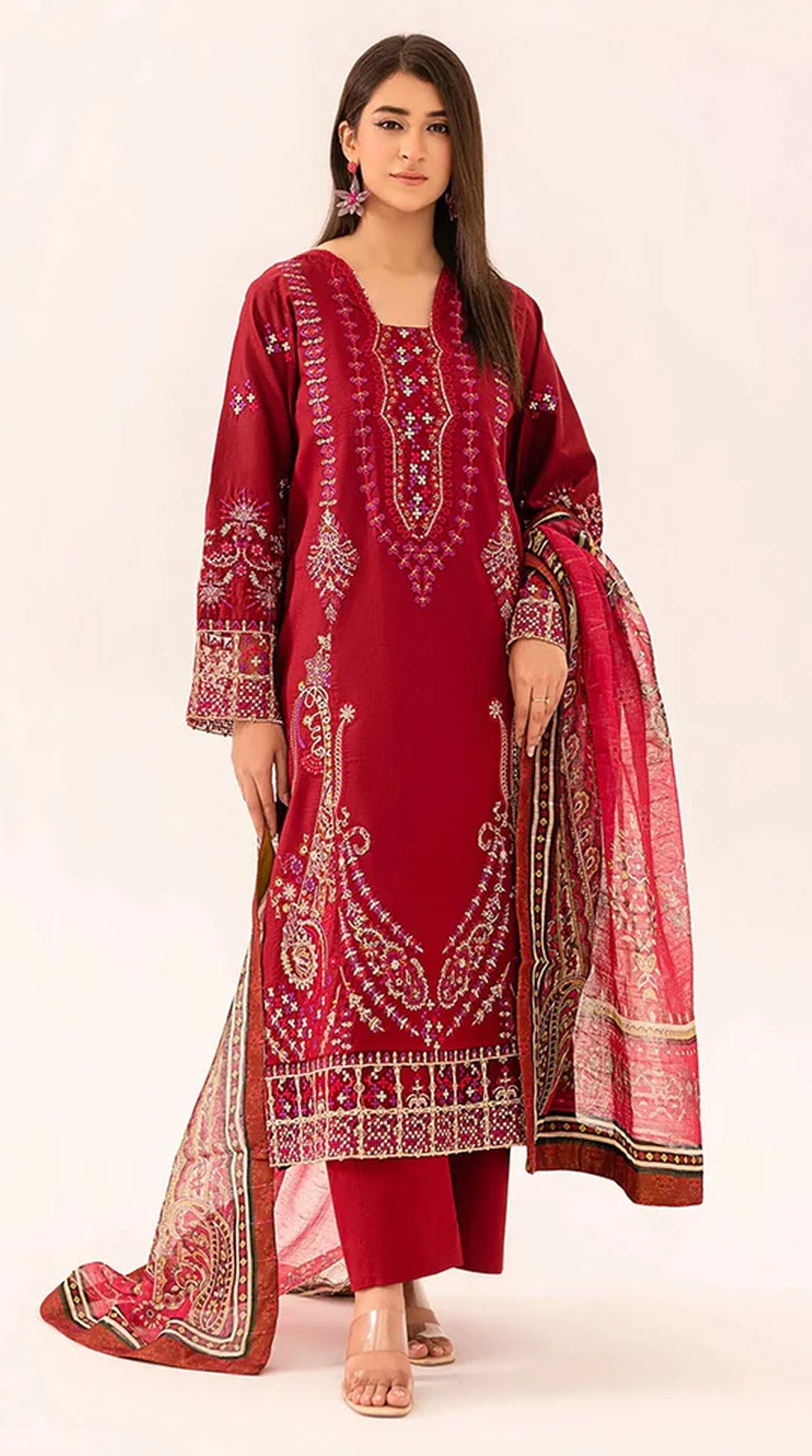 Maroon Lawn Embroidered Suit Set