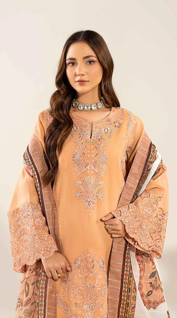 Peach Embroidered Maysuri Simmer Suit with Printed Dupatta