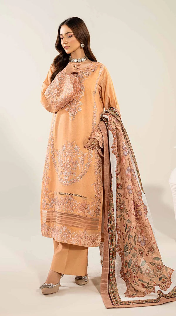 Peach Embroidered Maysuri Simmer Suit with Printed Dupatta