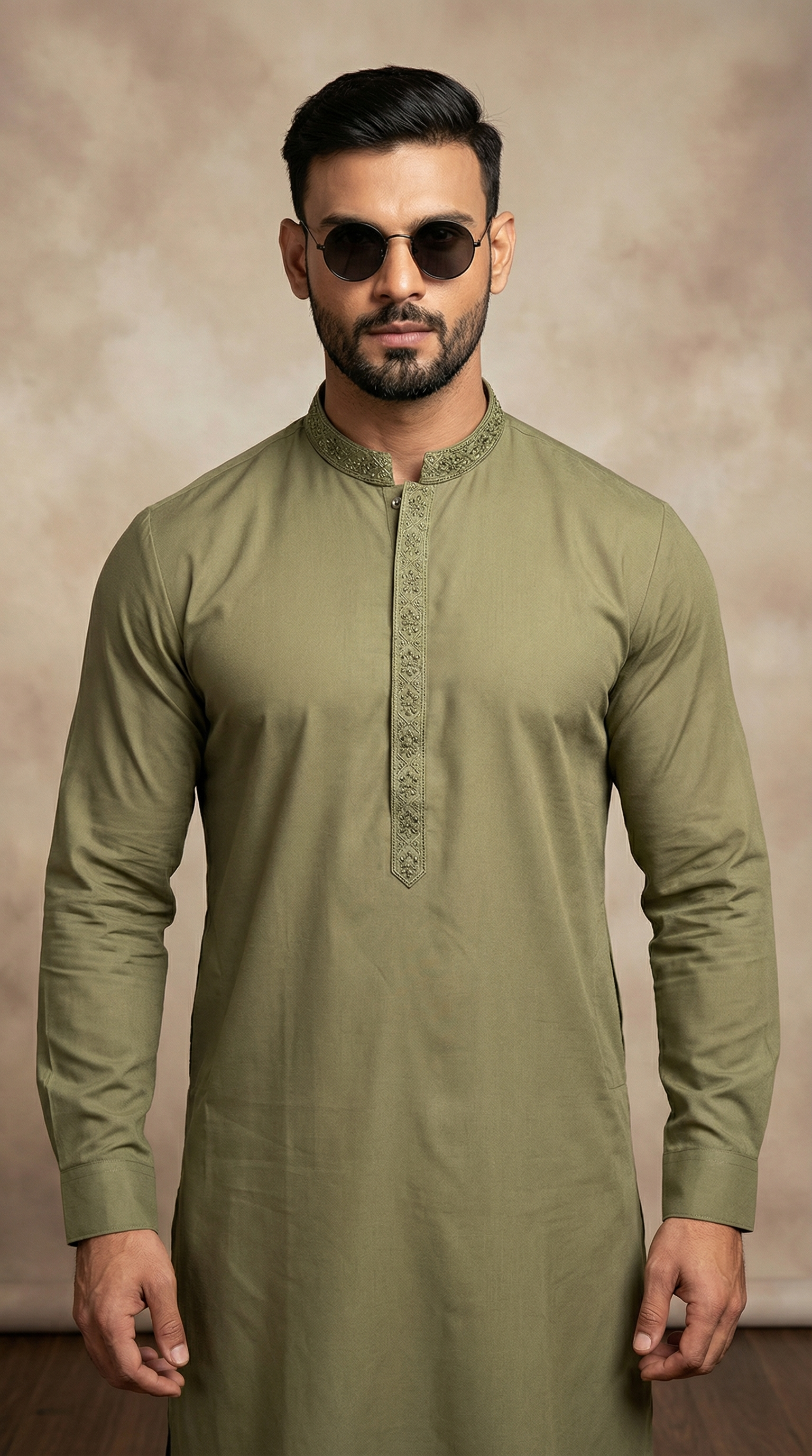 Men’s Sage Green Embroidered Shalwar Kameez