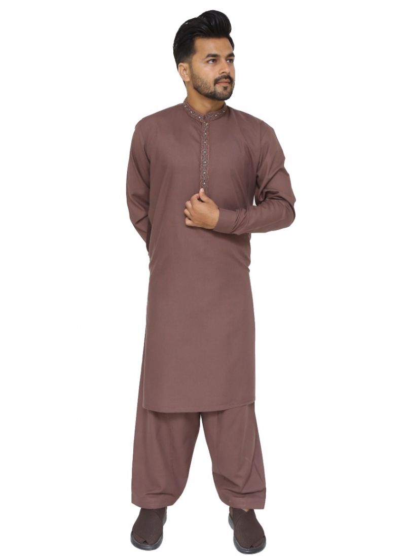 Embroidered Mens Maroon Kurta & Salwar