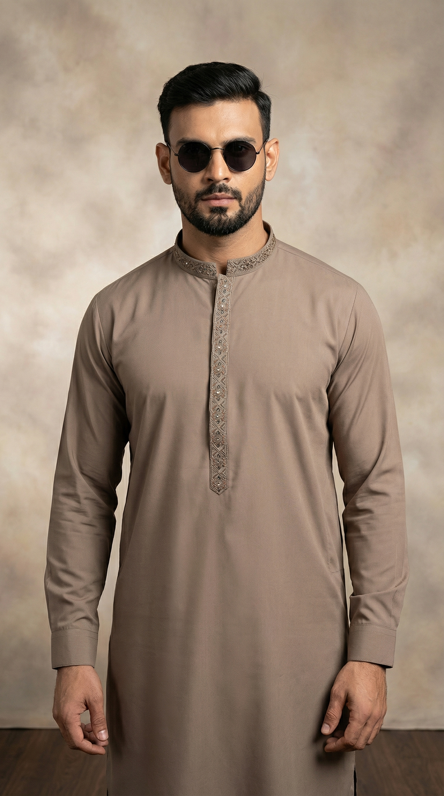 Brown Embroidered Shalwar Kameez for Men