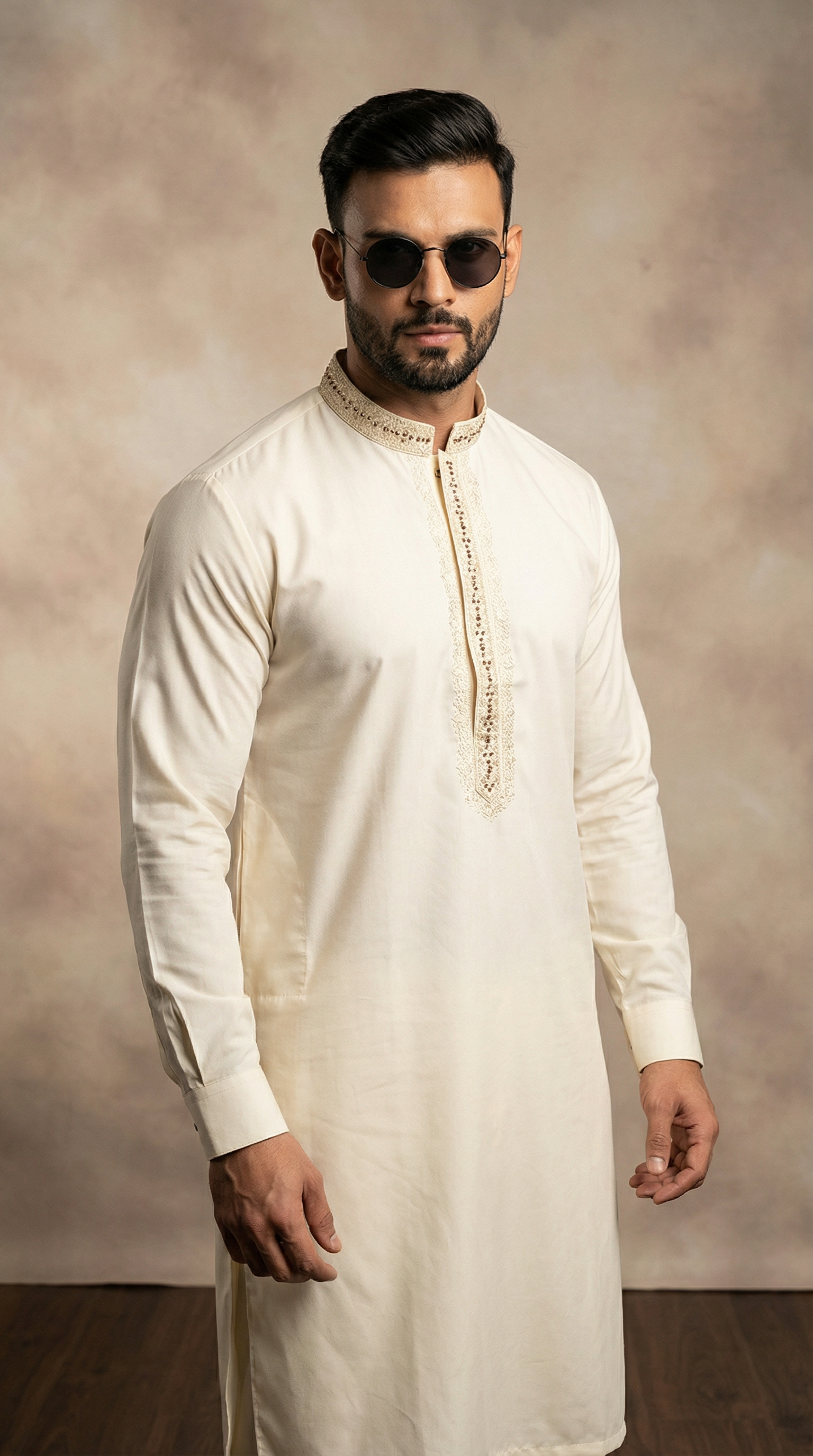 Men’s Cream Threadwork Embroidered Shalwar Kameez