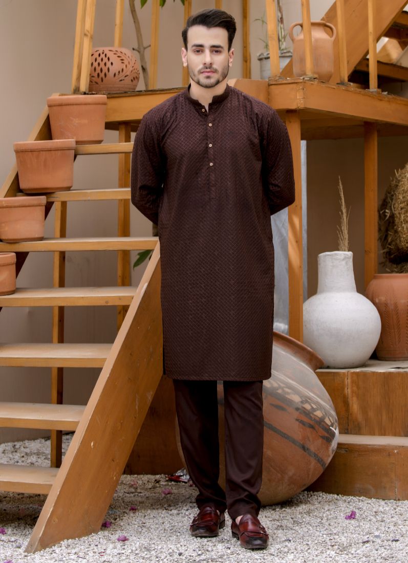 Buy Beige Embroidered Mens Kurta & Pyjama