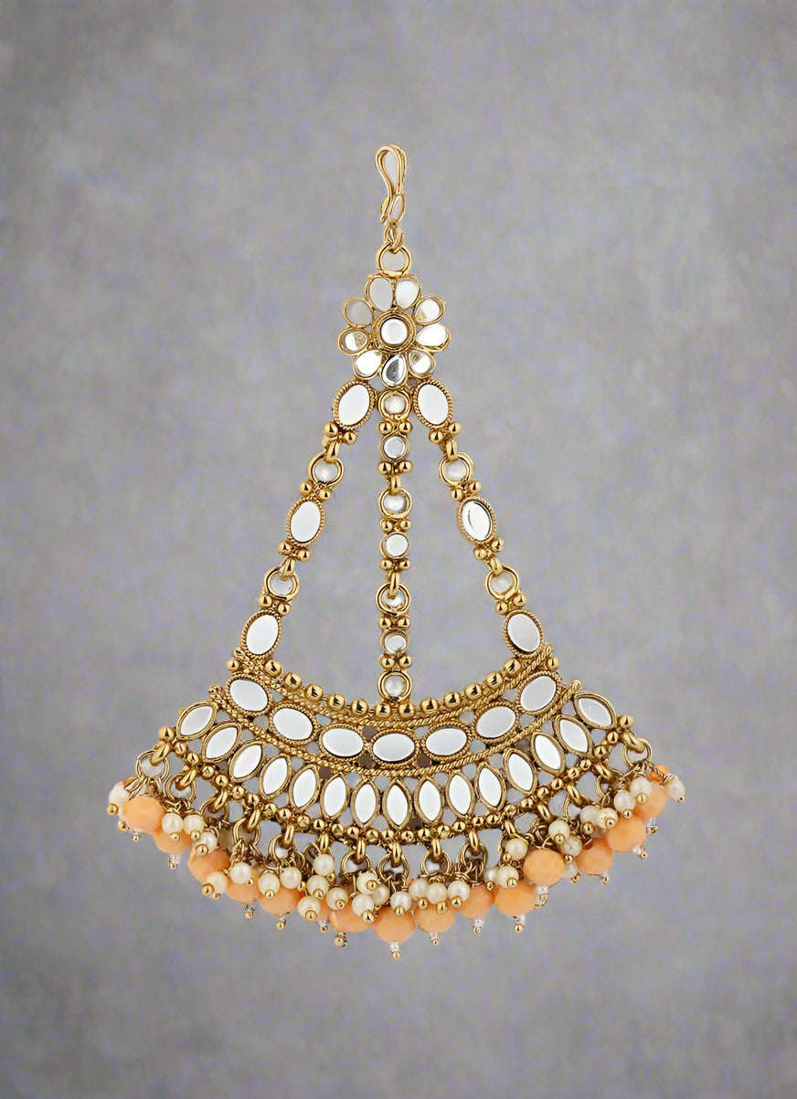 Buy Mirror Chumber With Peach Beads Passa