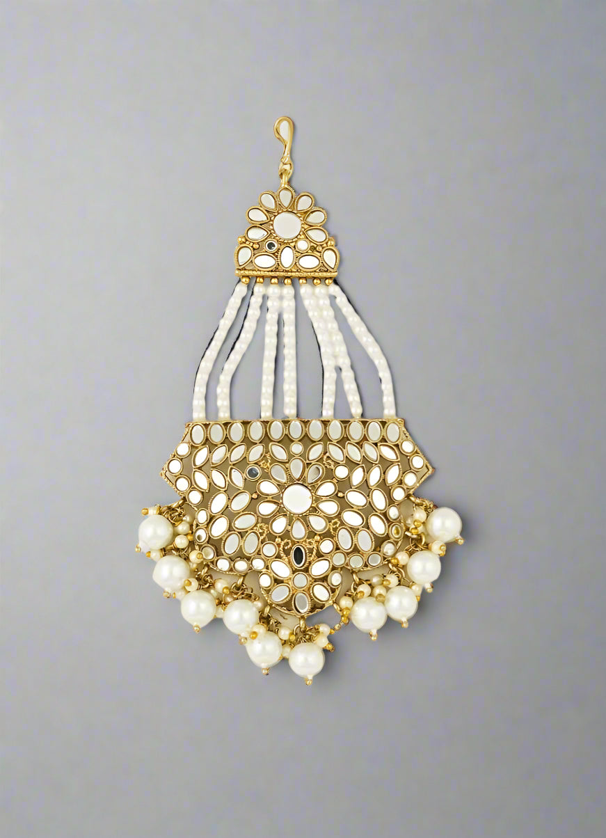 Ivory Pearl Mirror Antique Gold Passa with Pearl Finish