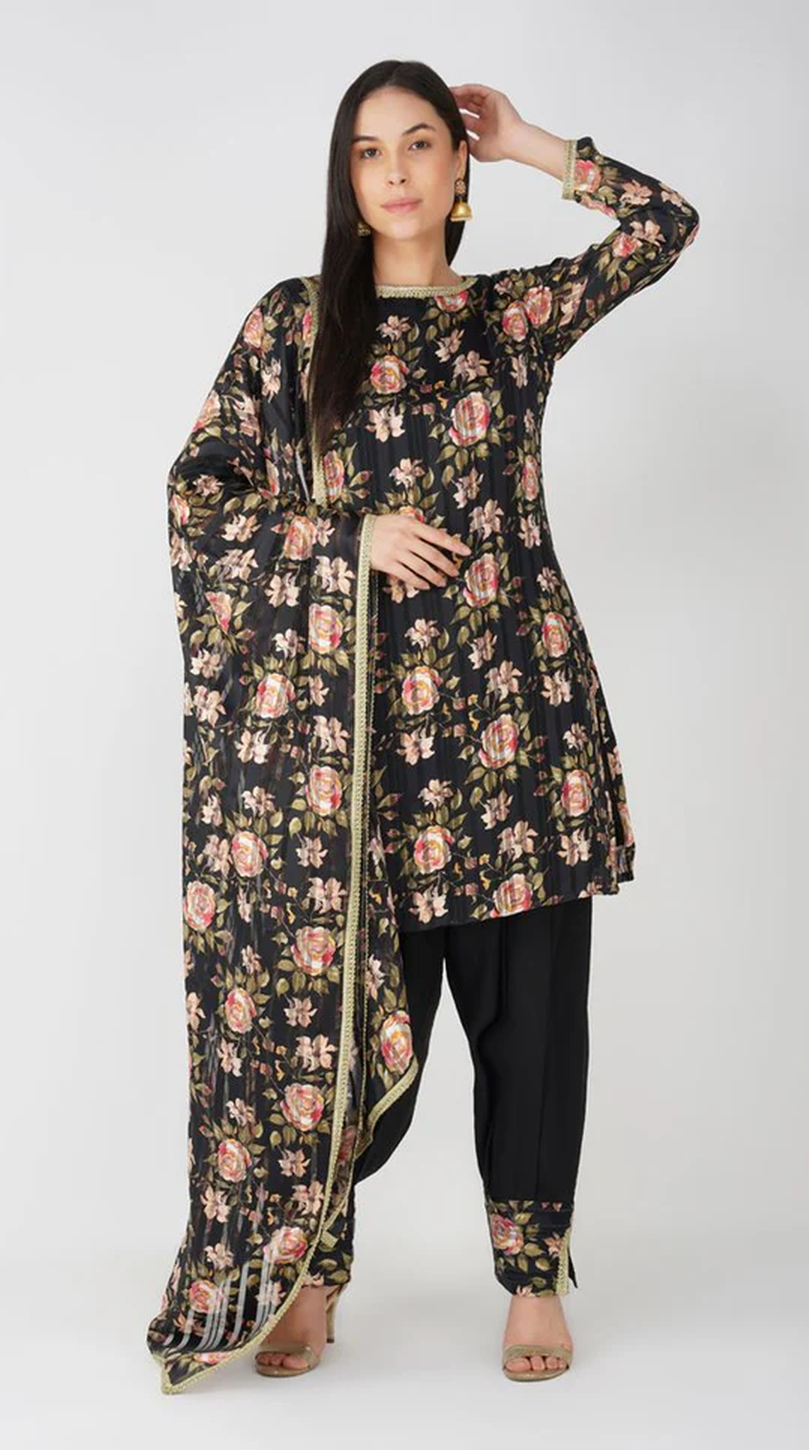 Black Georgette Lurex Printed Suit Set