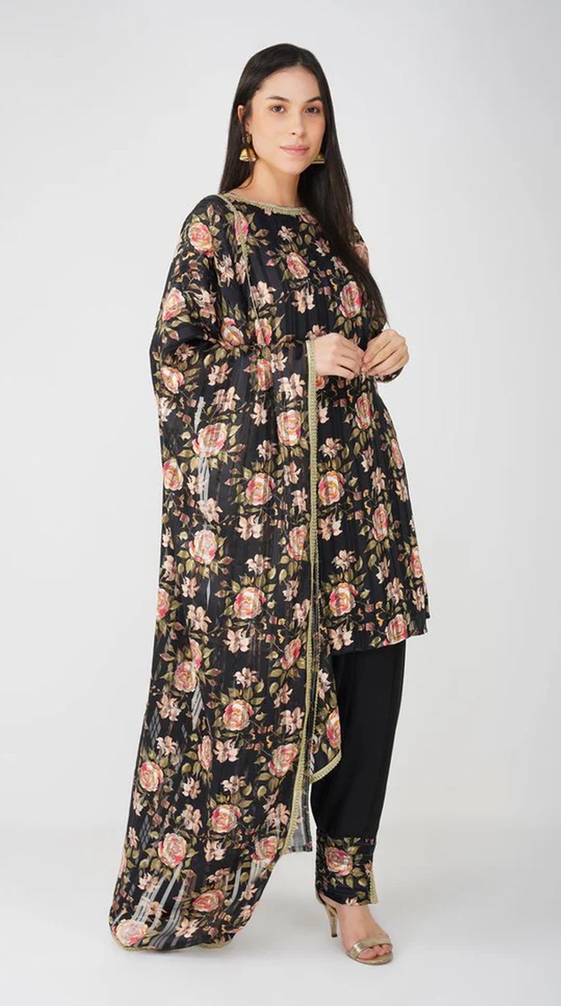 Black Georgette Lurex Printed Suit Set