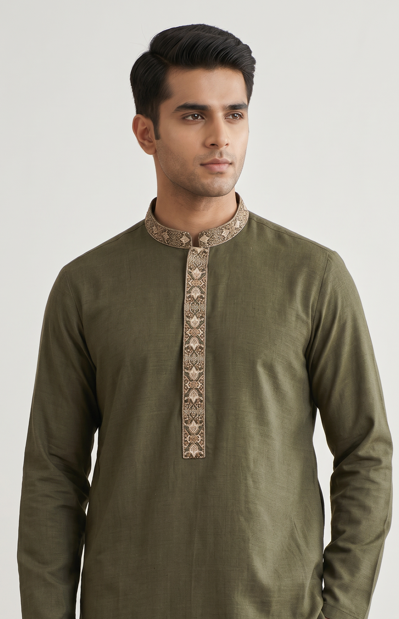 Men’s Mehndi Green Embroidered Shalwar Kameez