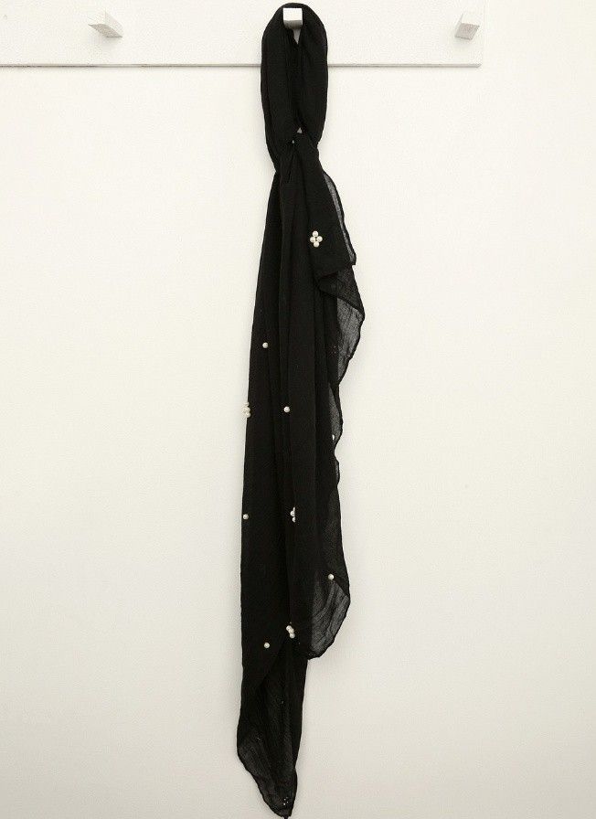 Buy Black Rayon Pearl Scarf