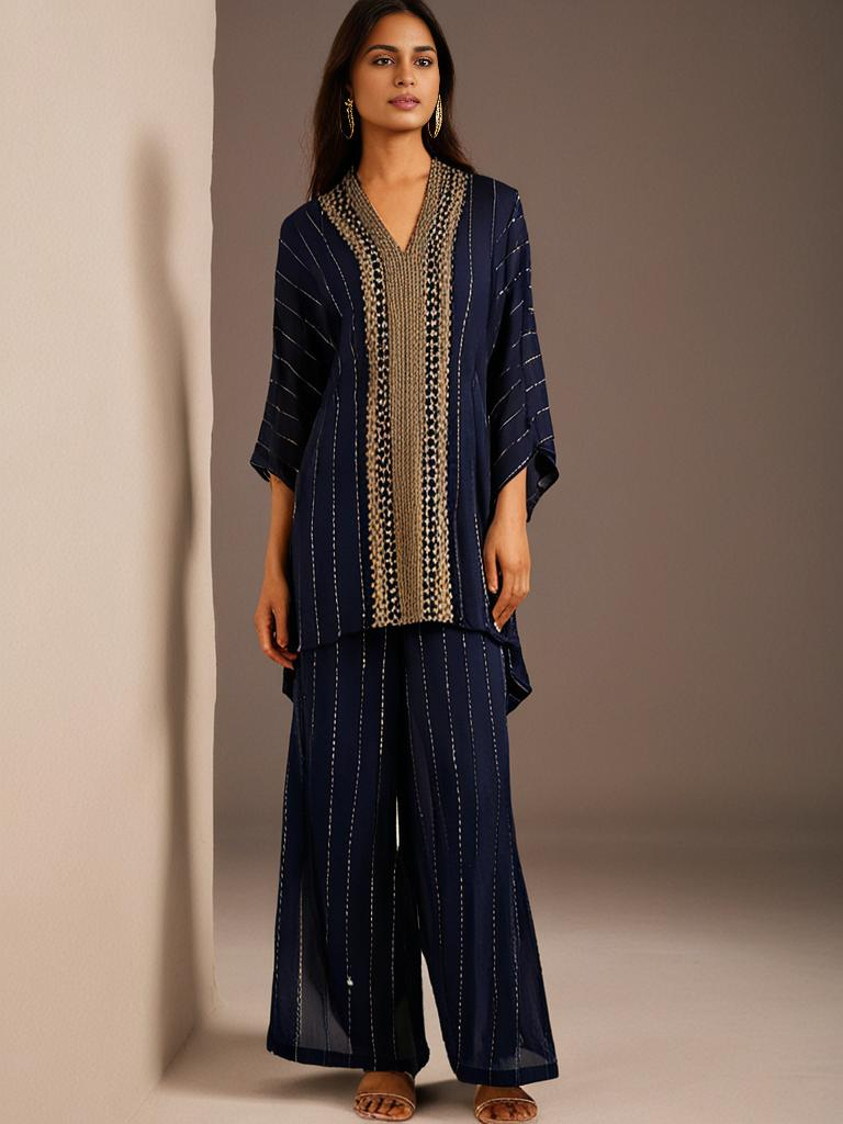 Navy Blue Viscose Lurex Co-ord Set