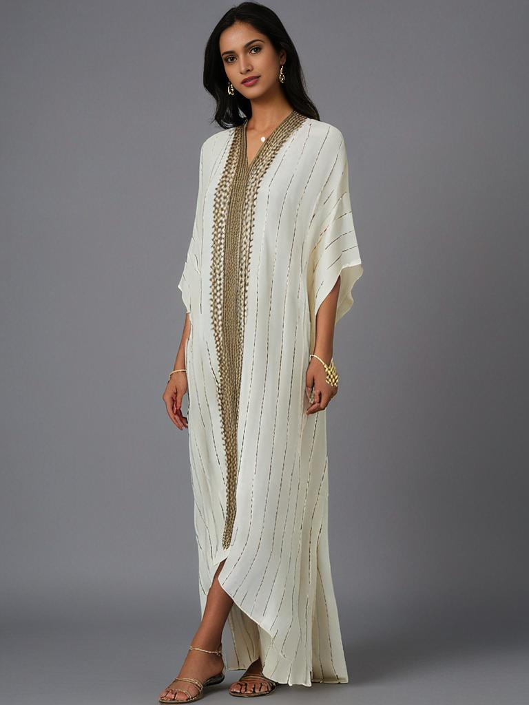 Ivory Viscose Lurex Kaftan
