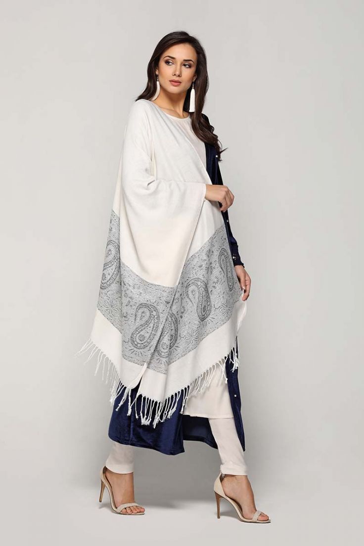 Cream Wool Paisley Floret Stole