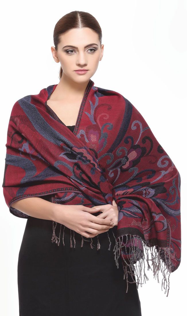 Buy Maroon Floral Patterned Scarf
