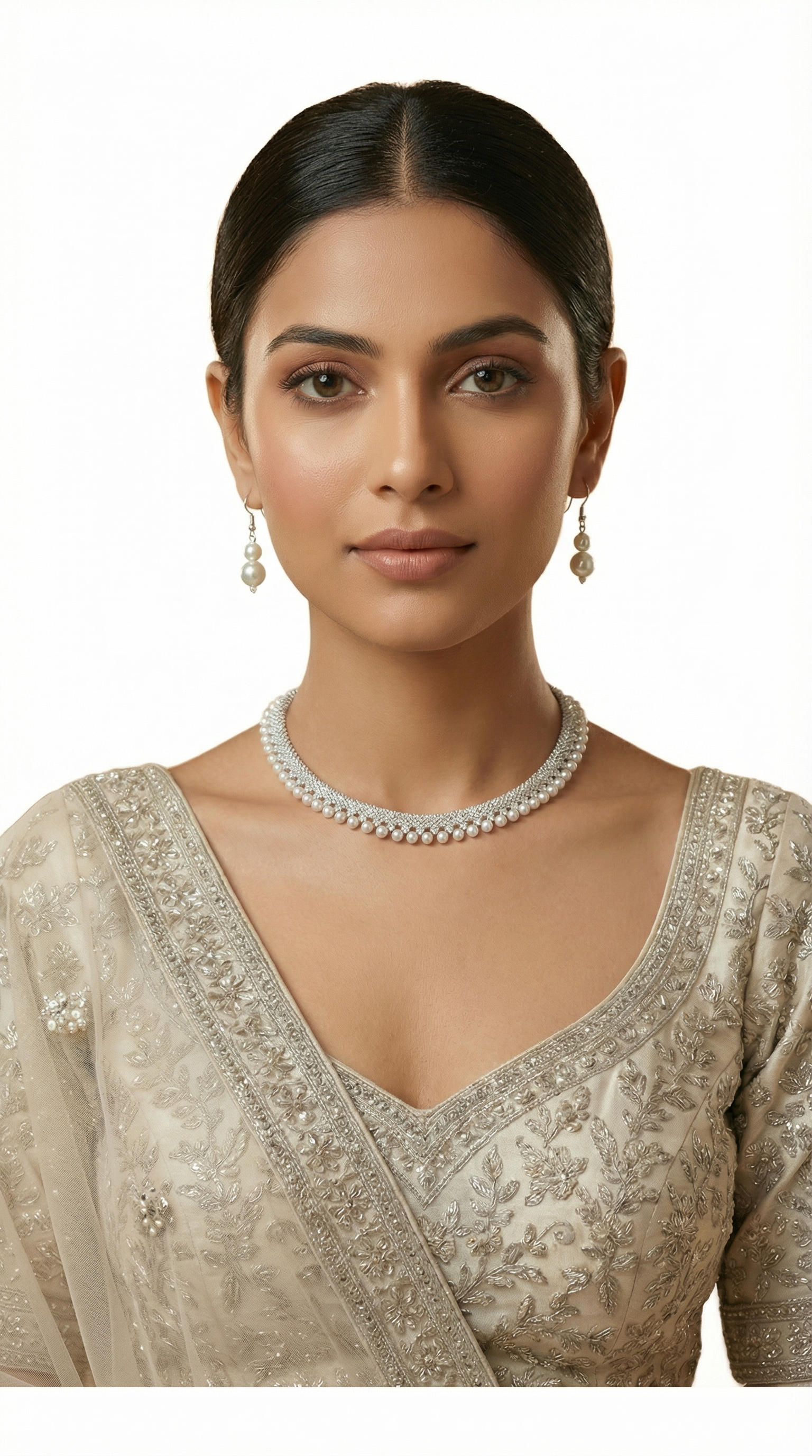 Silver Mesh & Pearl Necklace Set | Elegant Pearl Jewelry