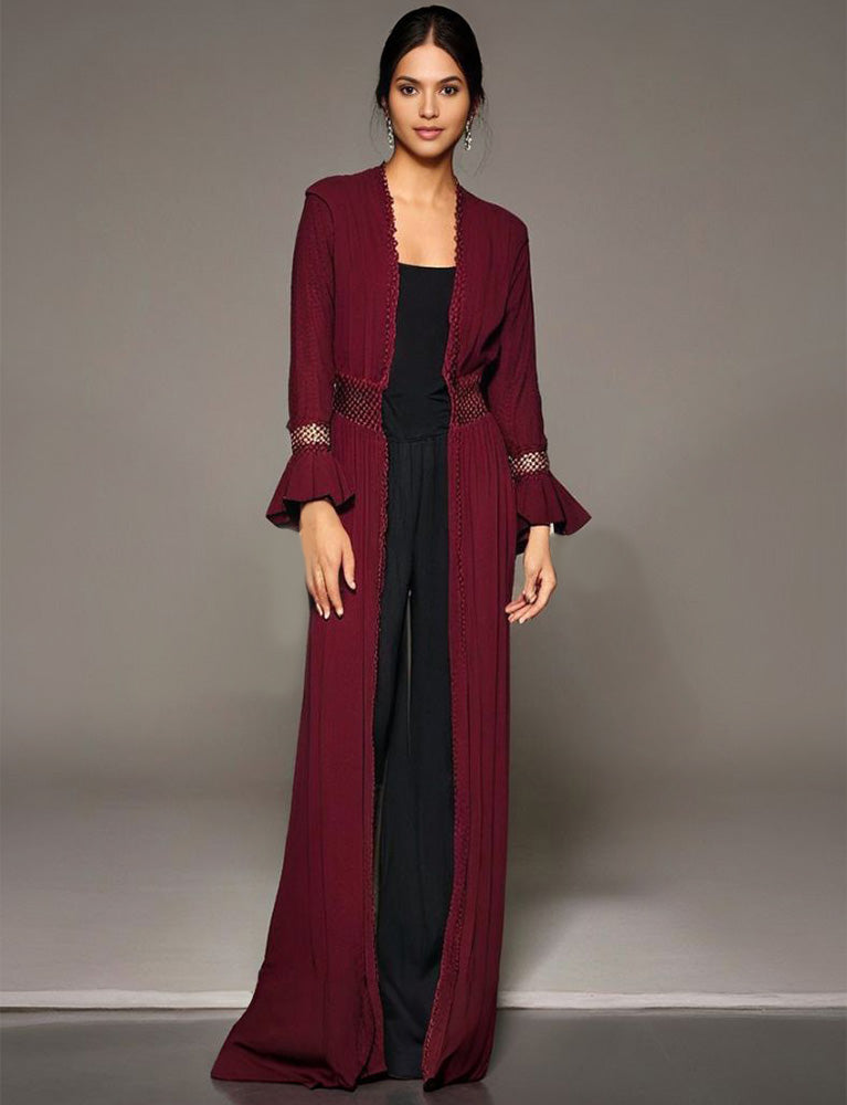Maroon Maxi Open Cardigan
