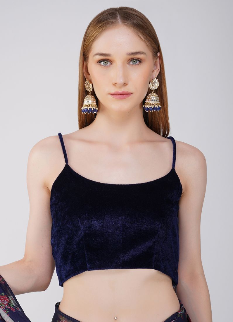 Navy Blue Velvet Blouse Saree