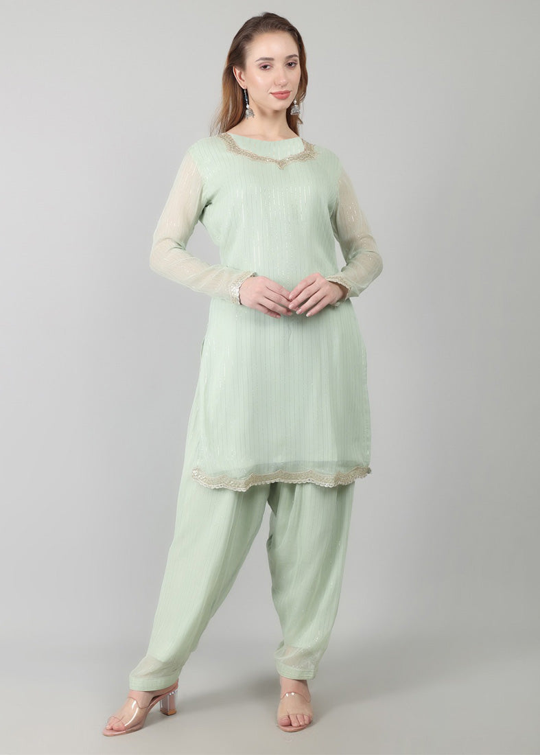 Mint Green Georgette Lurex  Suit