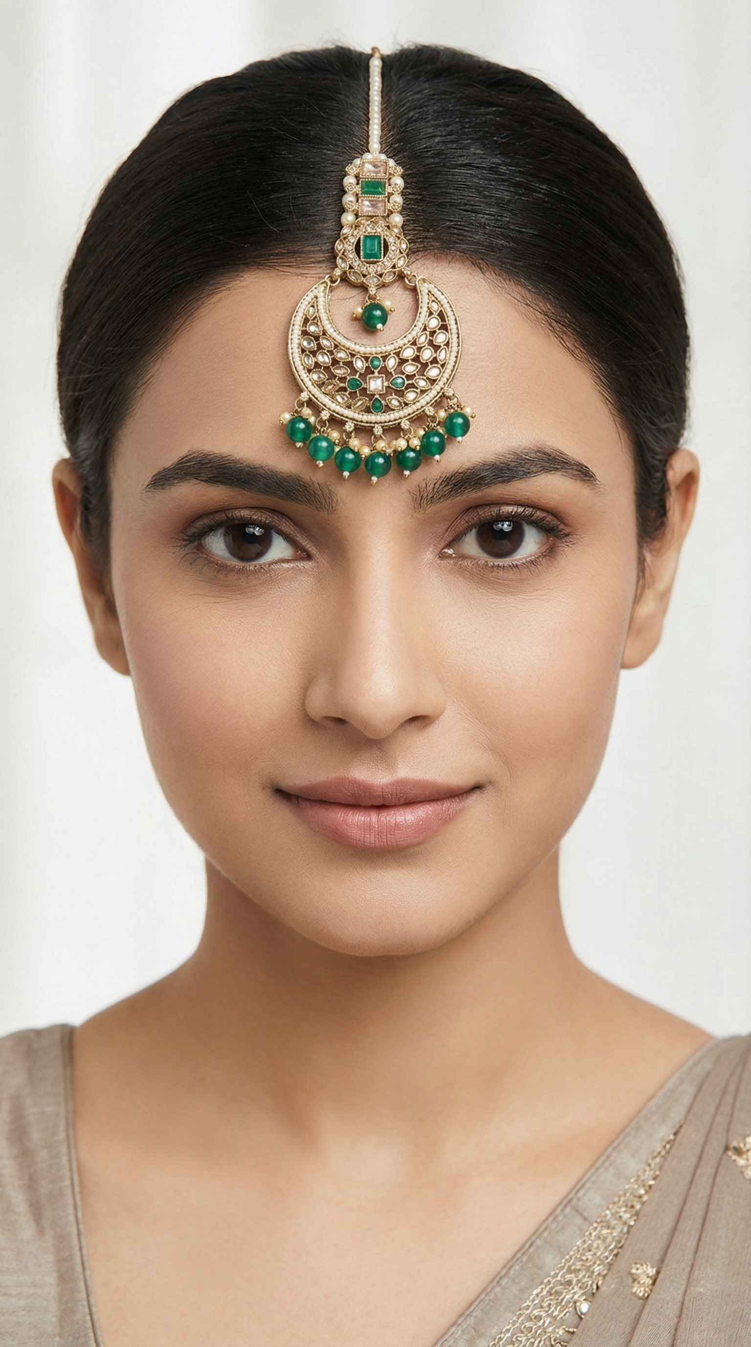 Green Beads & Diamonte Circular Tikka