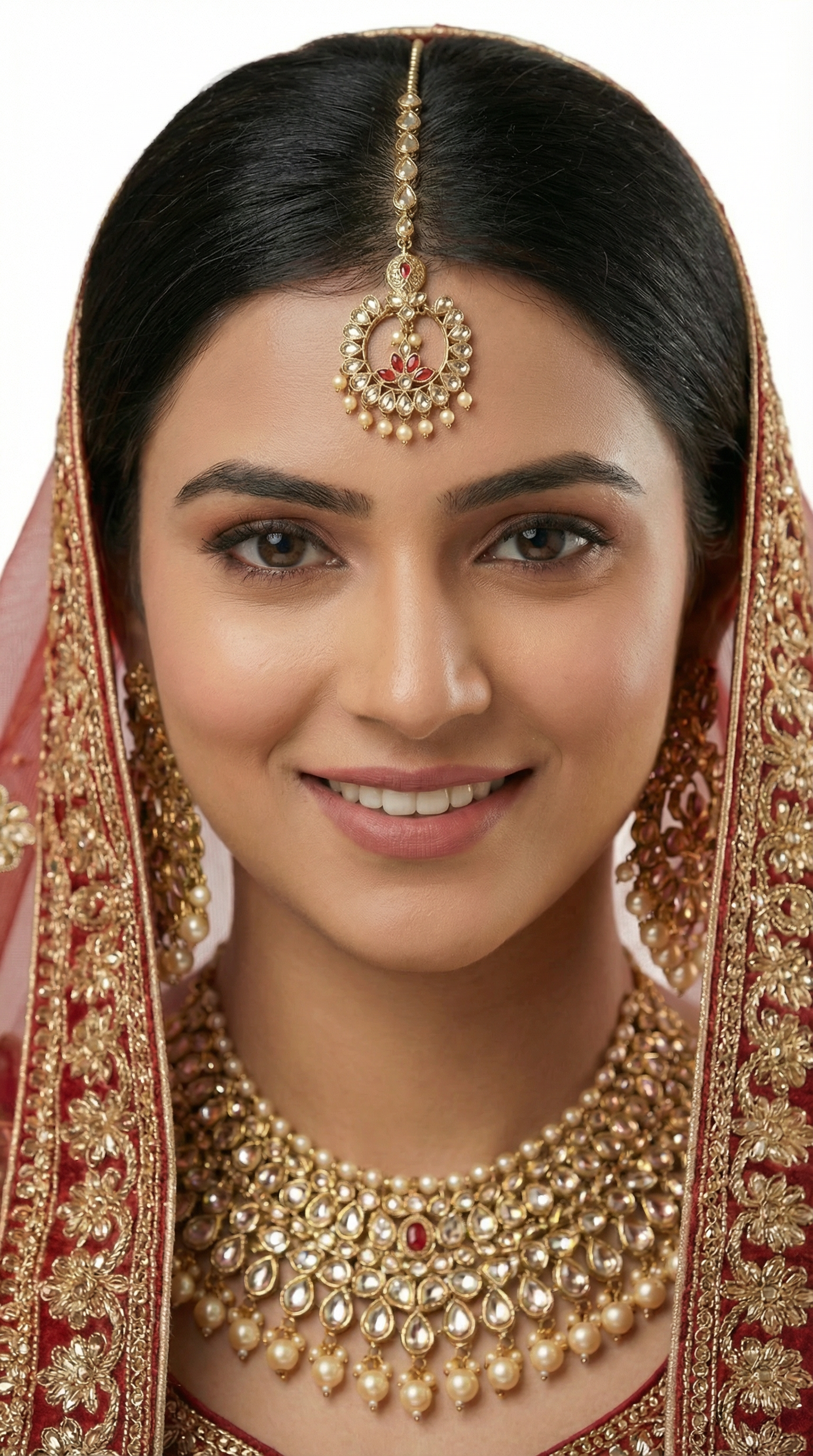 Gold Plated Reverse AD Tikka with Ruby Stones & Pearl Drop