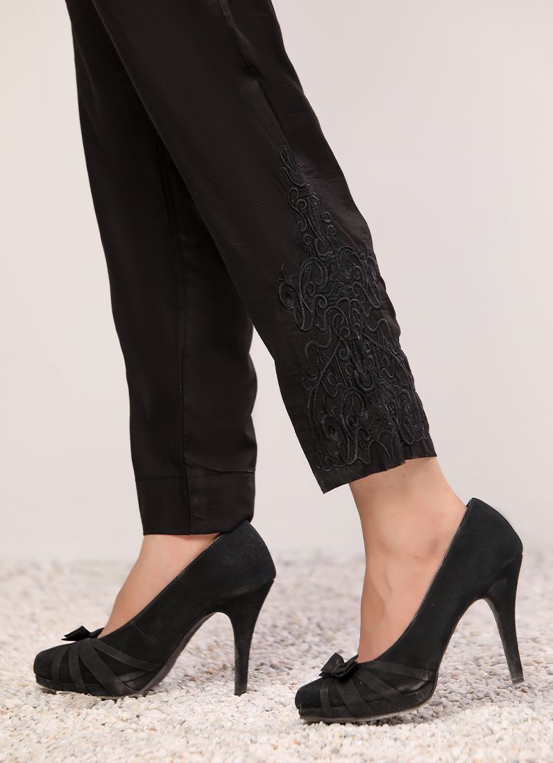 Buy Black Linen Straight Leg Trousers