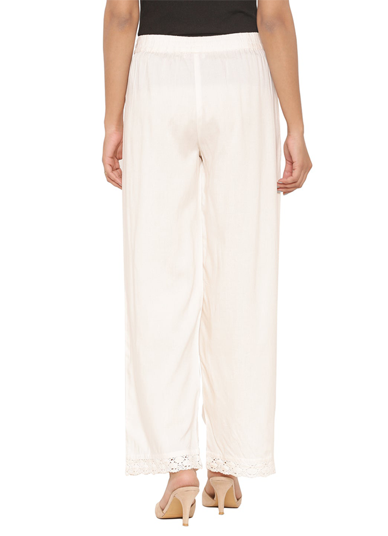 Buy Off-White Rayon Lace Palazzo