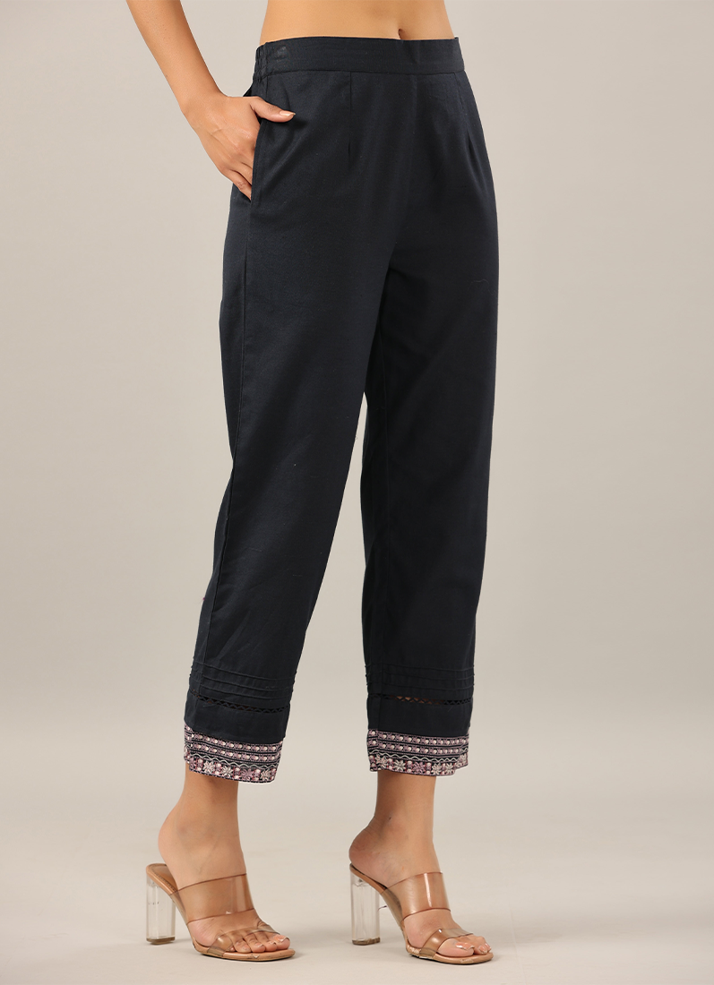 Buy Navy Blue Cotton Pants