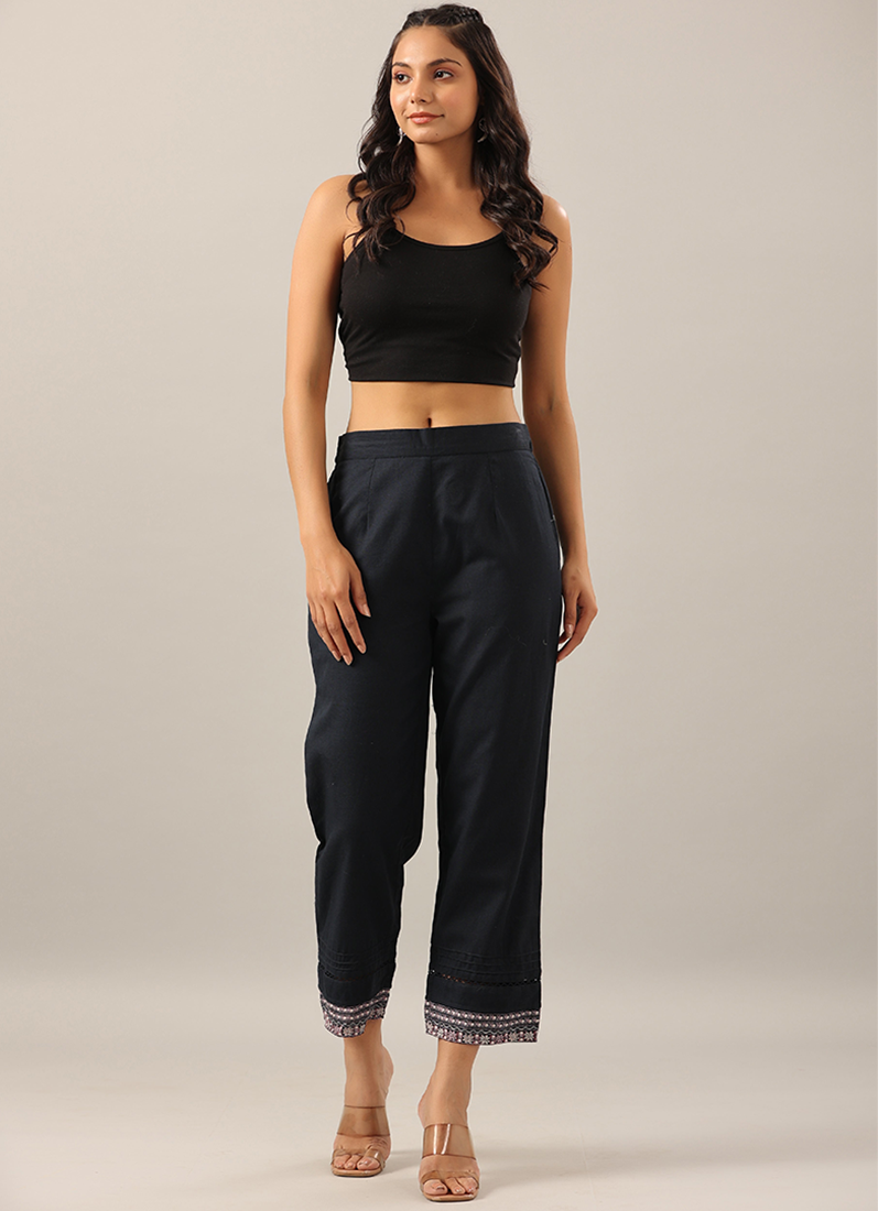 Buy Navy Blue Cotton Pants