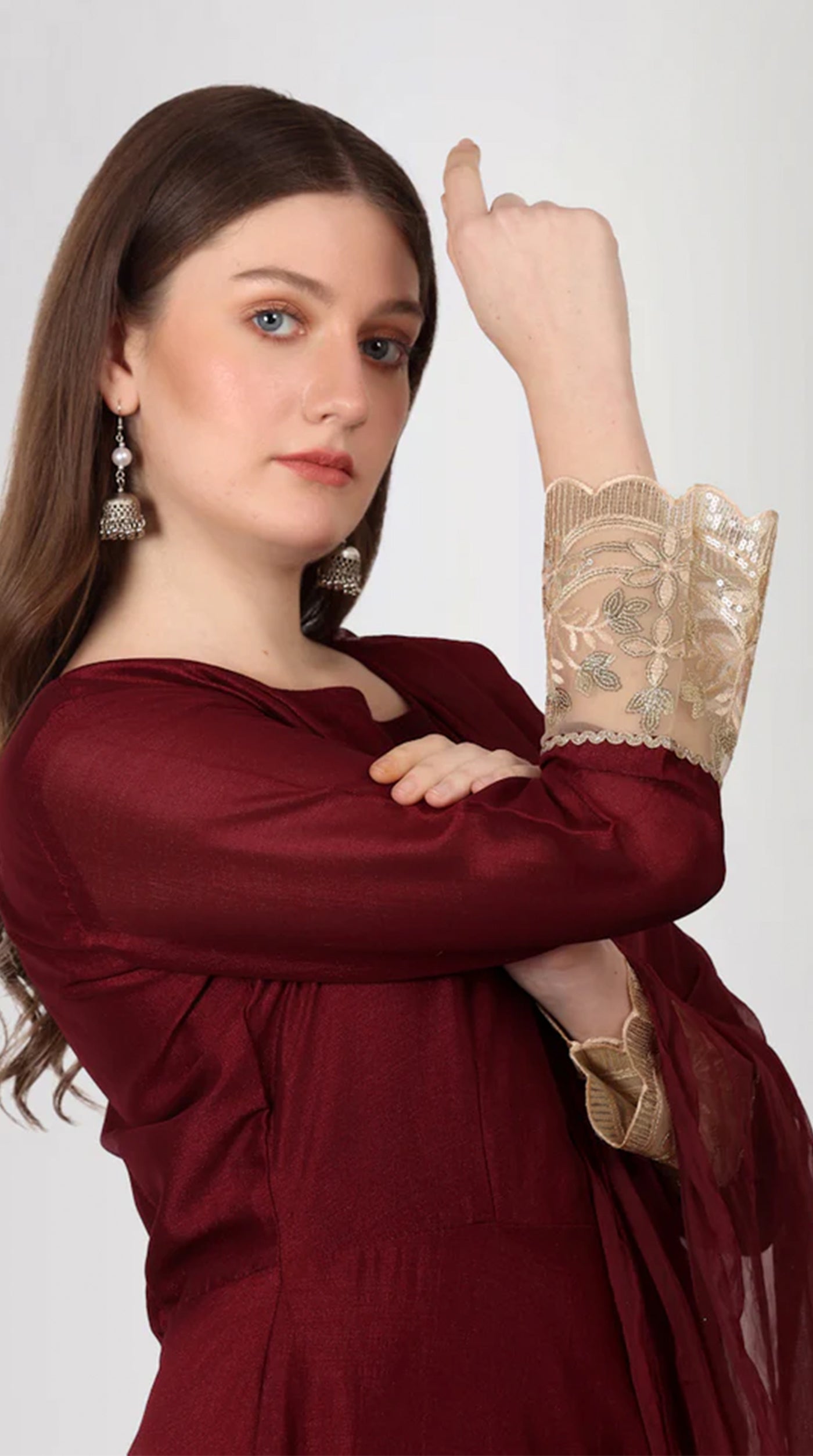 Maroon Georgette Vichitra Bias Cut Suit Set