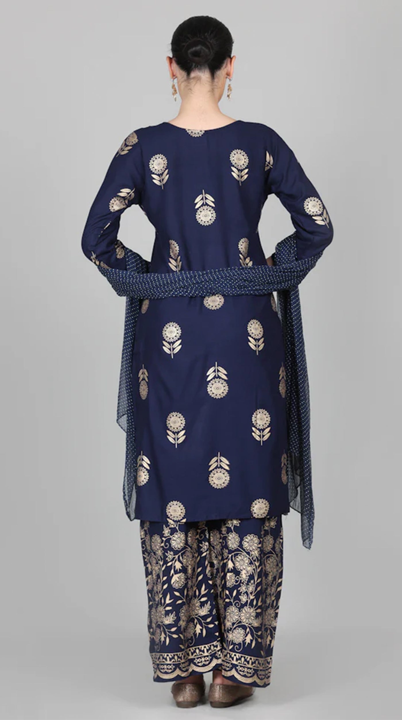 Navy Blue Foil Printed Suit Set