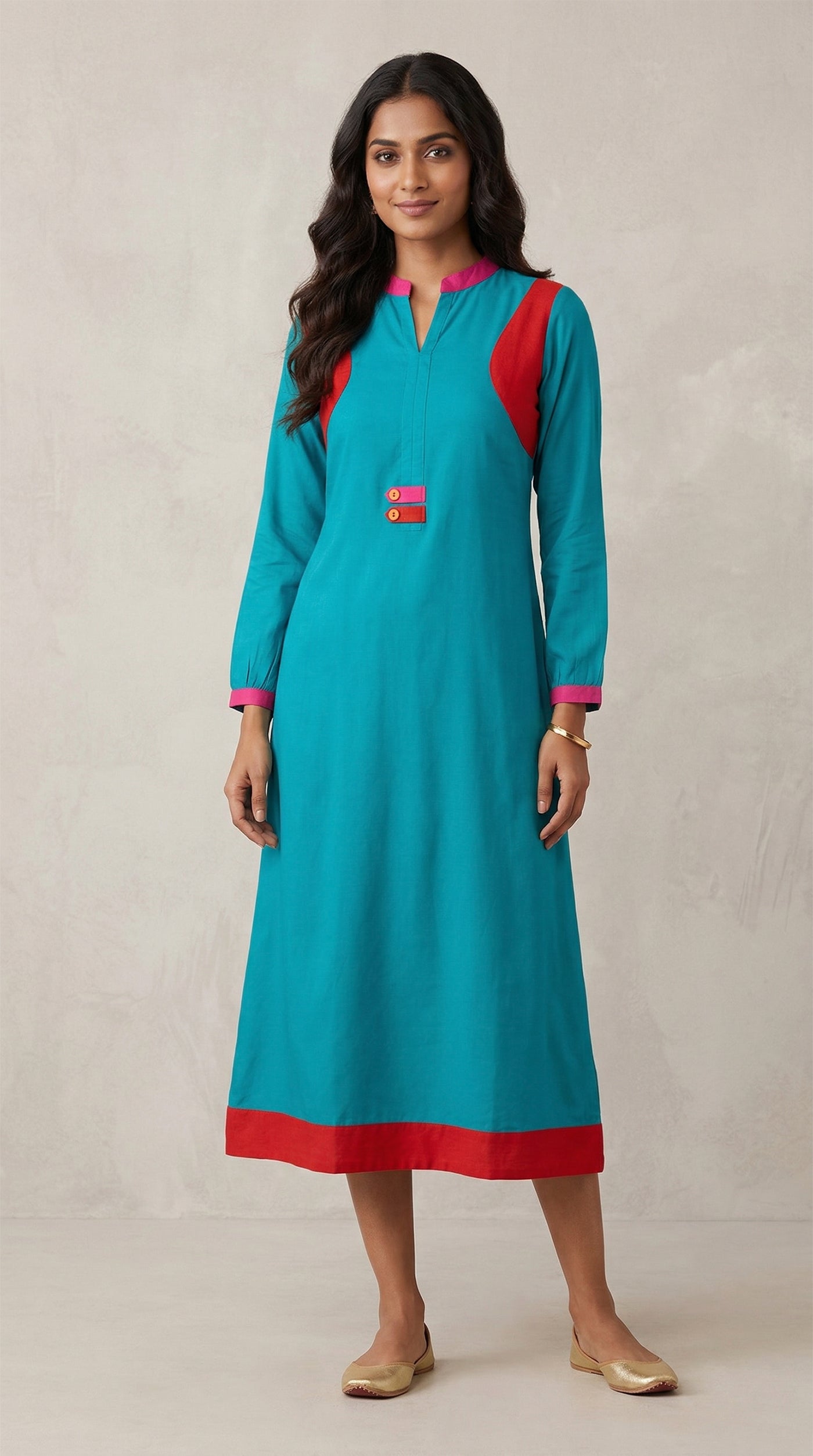 Blue Linen Contrast Jacket-Style Top